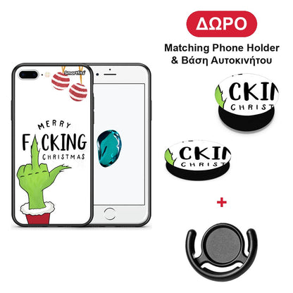 Merry F Xmas - iPhone 7 Plus / 8 Plus θήκη + Δώρο Phone Holder & Βάση Αυτοκινήτου