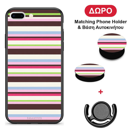 Multicolour Horizontal Stripes - iPhone 7 Plus / 8 Plus θήκη + Δώρο Phone Holder & Βάση Αυτοκινήτου