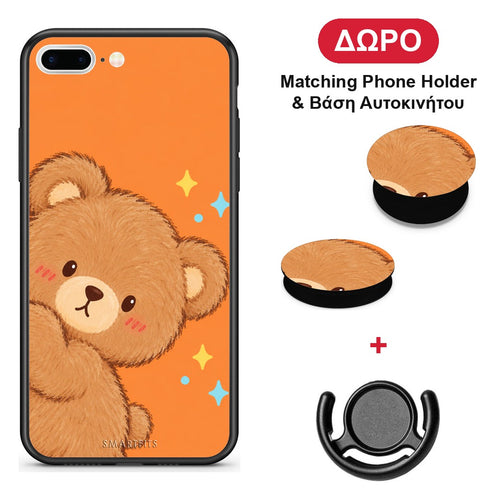 Peekaboo Teddy on Orange - iPhone 7 Plus / 8 Plus θήκη + Δώρο Phone Holder & Βάση Αυτοκινήτου