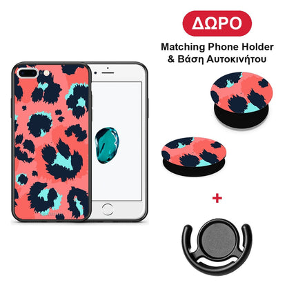 Animal Pink Leopard - iPhone 7 Plus / 8 Plus θήκη + Δώρο Phone Holder & Βάση Αυτοκινήτου