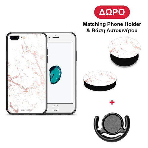 Marble Pink Splash - iPhone 7 Plus / 8 Plus θήκη + Δώρο Phone Holder & Βάση Αυτοκινήτου