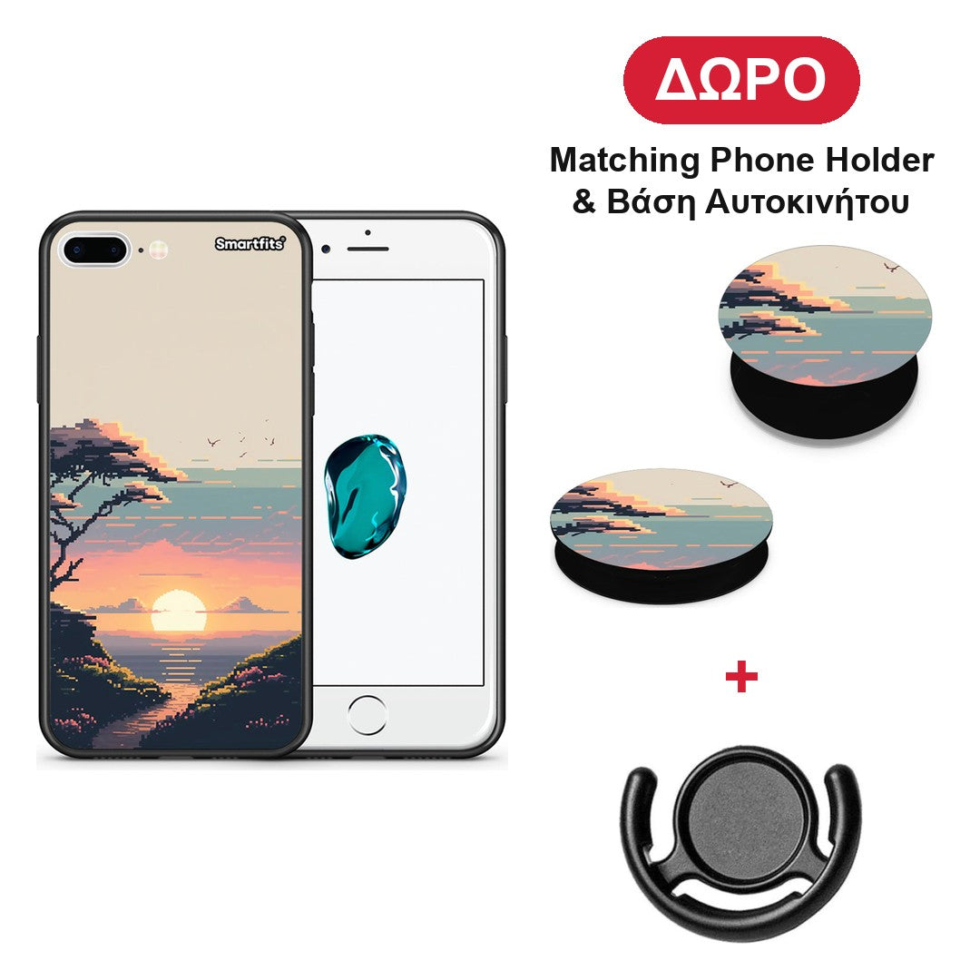 Pixel Sunset - iPhone 7 Plus / 8 Plus θήκη + Δώρο Phone Holder & Βάση Αυτοκινήτου