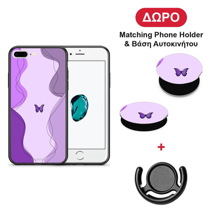 Purple Mariposa - iPhone 7 Plus / 8 Plus θήκη + Δώρο Phone Holder & Βάση Αυτοκινήτου