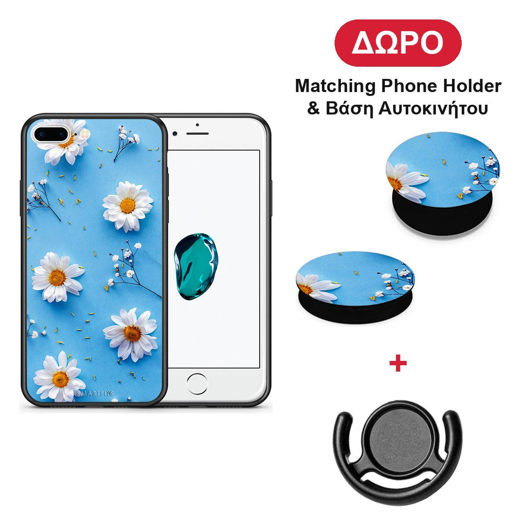Real Daisies - iPhone 7 Plus / 8 Plus θήκη + Δώρο Phone Holder & Βάση Αυτοκινήτου