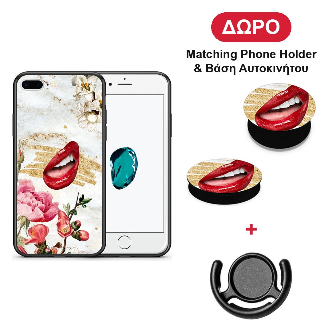 Red Lips - iPhone 7 Plus / 8 Plus θήκη + Δώρο Phone Holder & Βάση Αυτοκινήτου