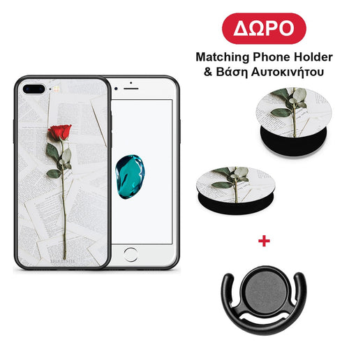 Red Rose - iPhone 7 Plus / 8 Plus θήκη + Δώρο Phone Holder & Βάση Αυτοκινήτου