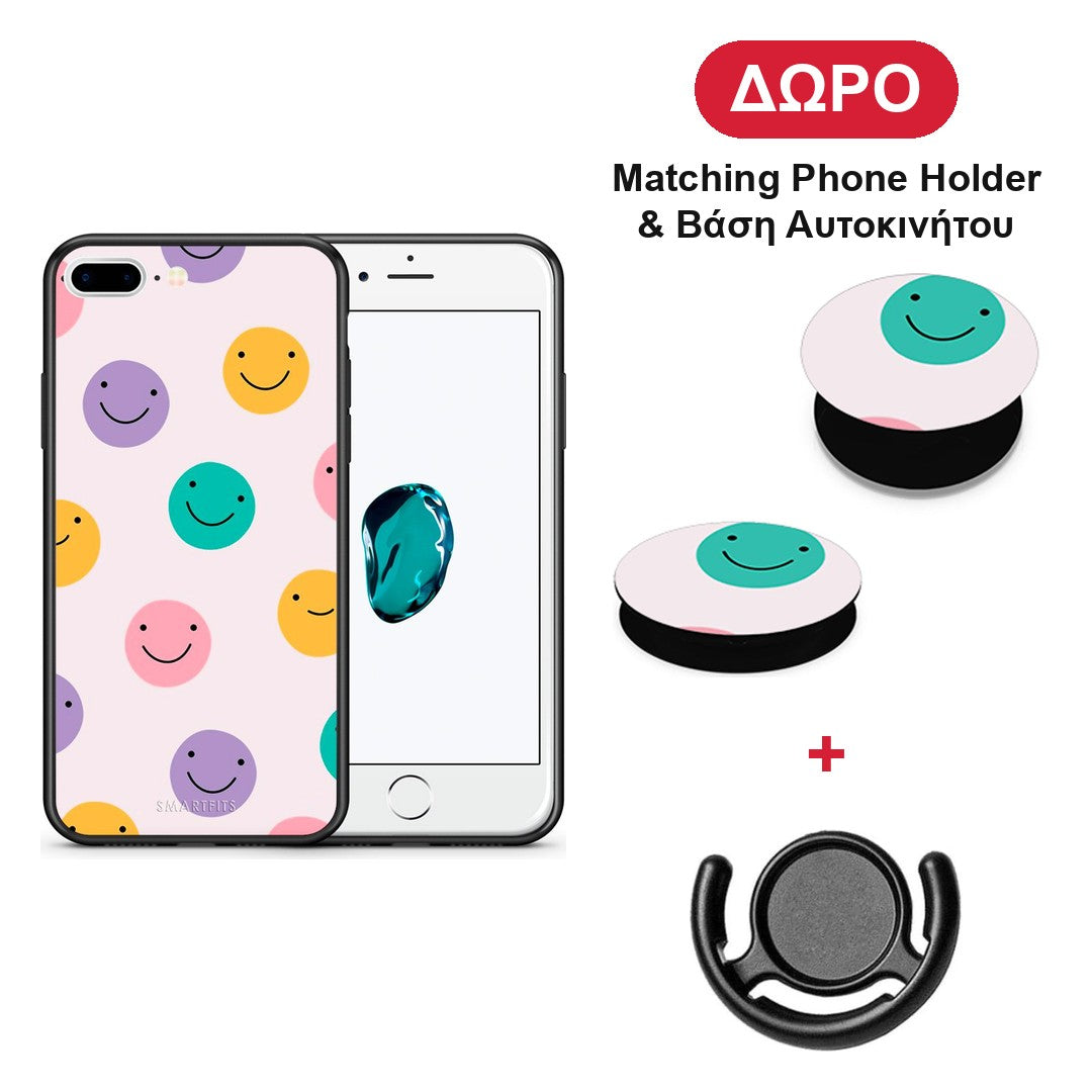 Smiley Faces - iPhone 7 Plus / 8 Plus θήκη + Δώρο Phone Holder & Βάση Αυτοκινήτου