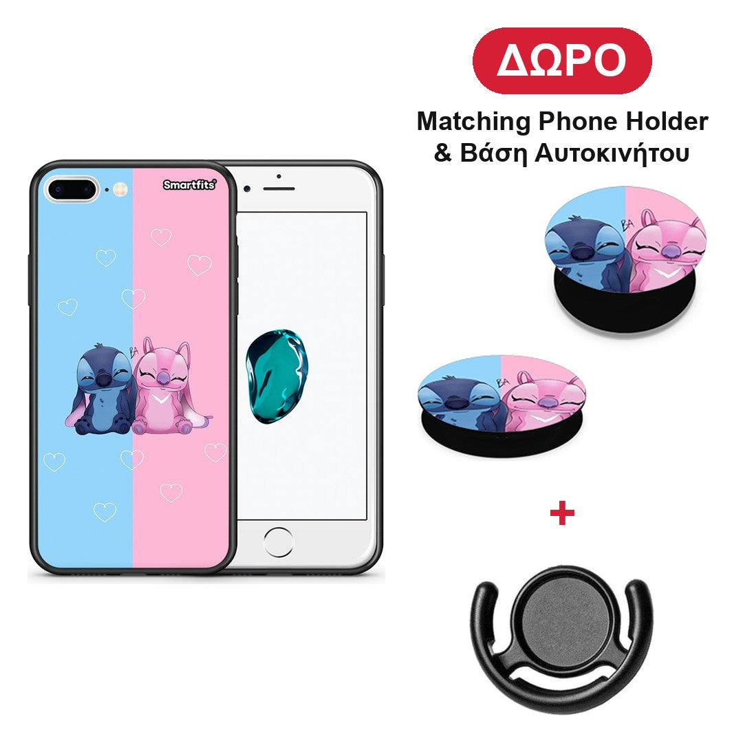 Stitch And Angel - iPhone 7 Plus / 8 Plus θήκη + Δώρο Phone Holder & Βάση Αυτοκινήτου