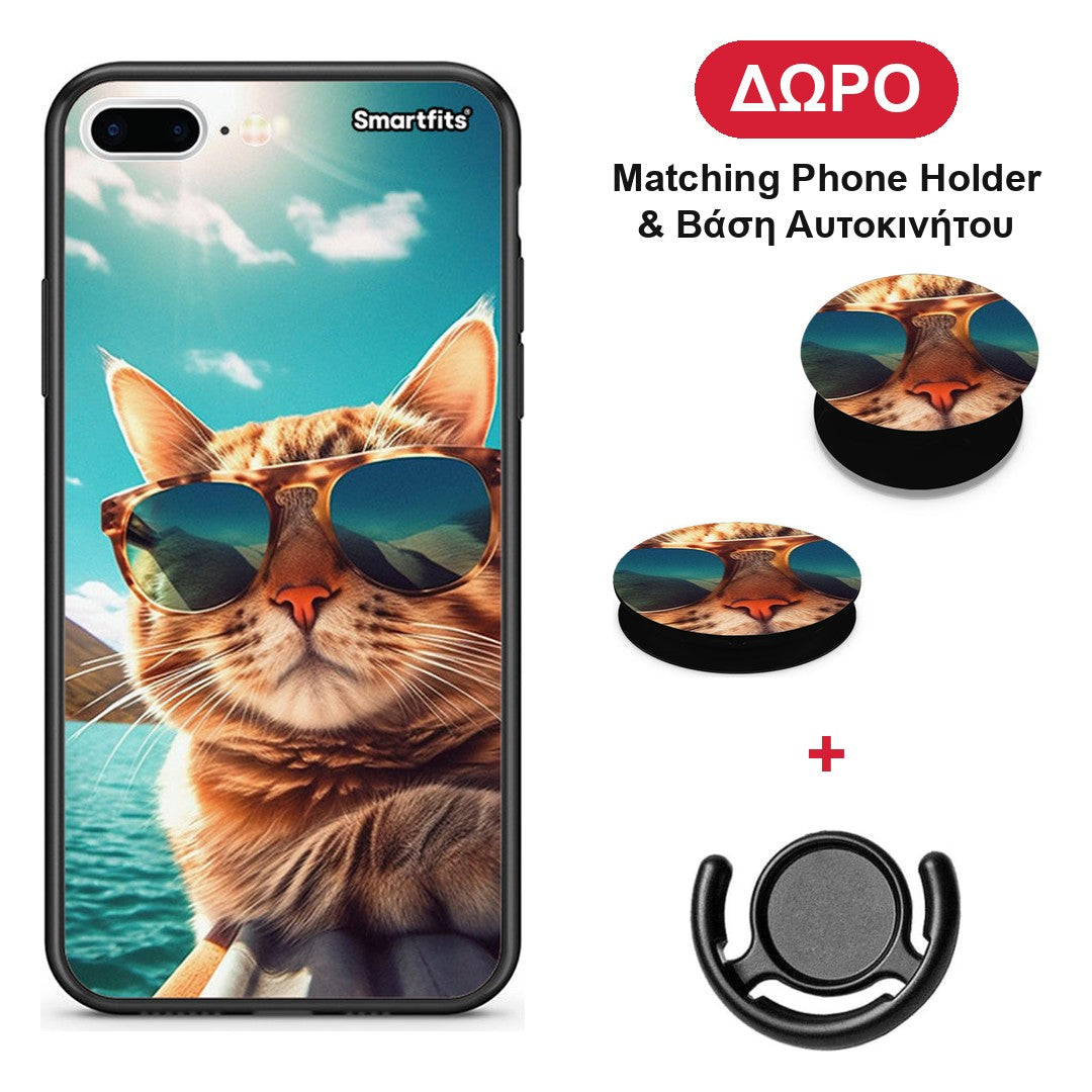 Summer Cat - iPhone 7 Plus / 8 Plus θήκη + Δώρο Phone Holder & Βάση Αυτοκινήτου