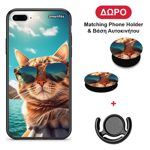 Summer Cat - iPhone 7 Plus / 8 Plus θήκη + Δώρο Phone Holder & Βάση Αυτοκινήτου
