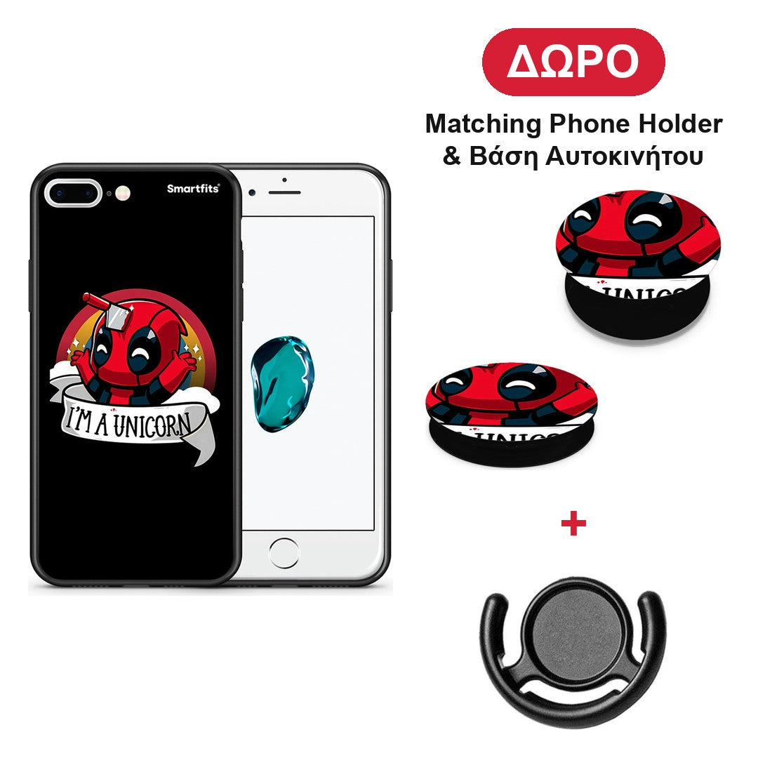 Unicorn Deadpool - iPhone 7 Plus / 8 Plus θήκη + Δώρο Phone Holder & Βάση Αυτοκινήτου