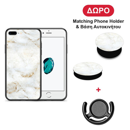 White Gold Marble - iPhone 7 Plus / 8 Plus θήκη + Δώρο Phone Holder & Βάση Αυτοκινήτου