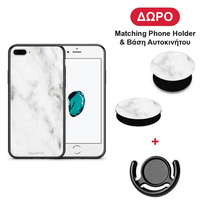 Marble White - iPhone 7 Plus / 8 Plus θήκη + Δώρο Phone Holder & Βάση Αυτοκινήτου