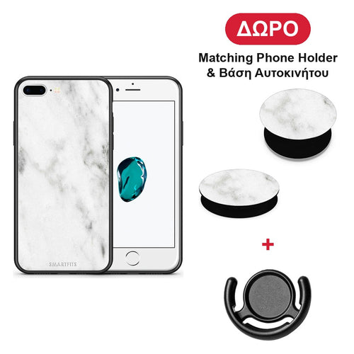 Marble White - iPhone 7 Plus / 8 Plus θήκη + Δώρο Phone Holder & Βάση Αυτοκινήτου