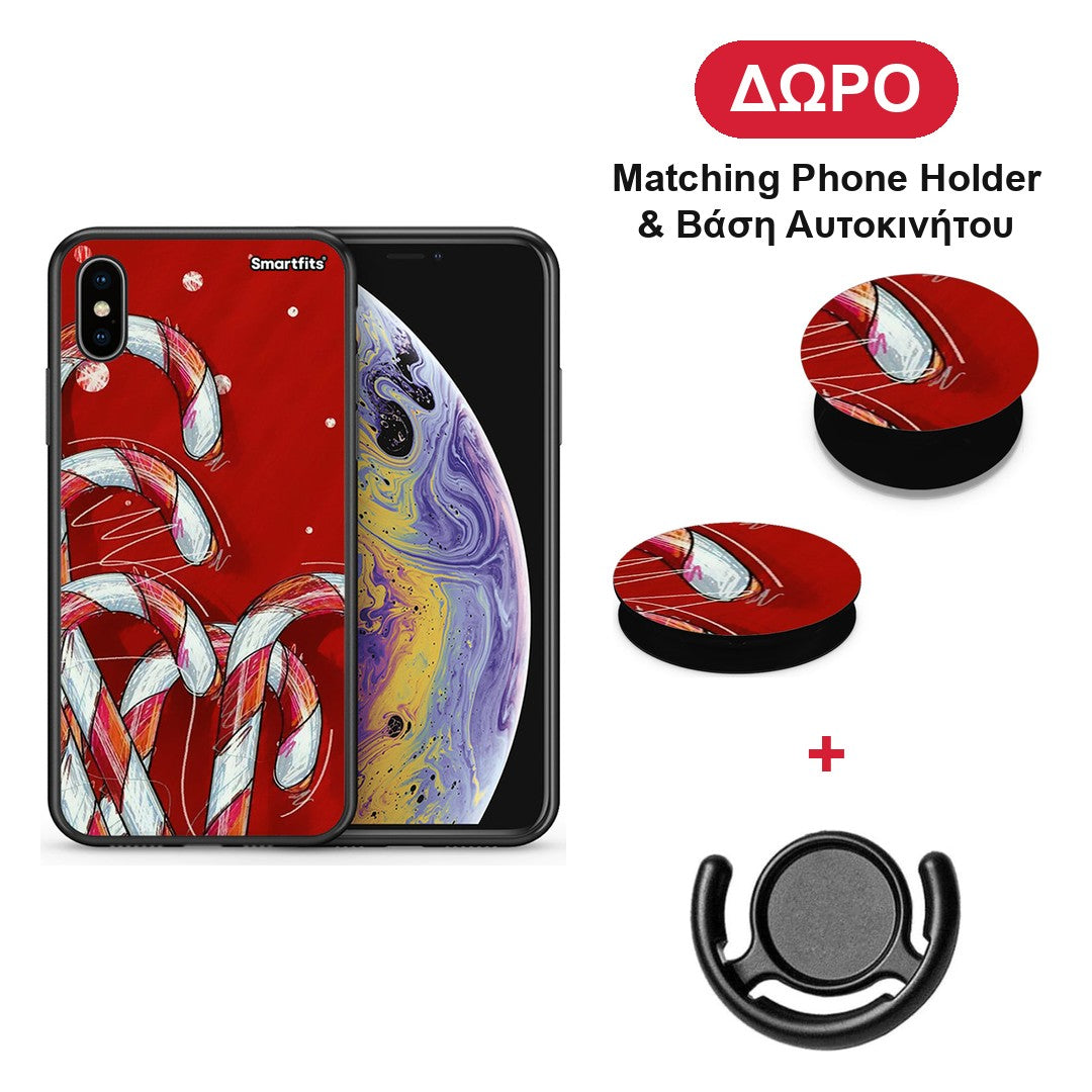 Candy Cane - iPhone X / Xs θήκη + Δώρο Phone Holder & Βάση Αυτοκινήτου