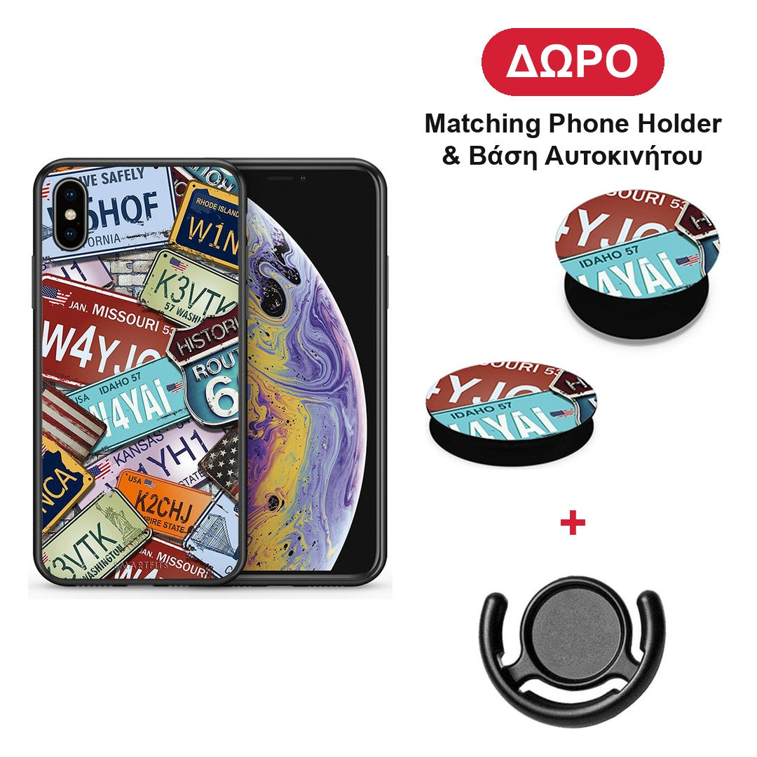 Car Plates - iPhone X / Xs θήκη + Δώρο Phone Holder & Βάση Αυτοκινήτου