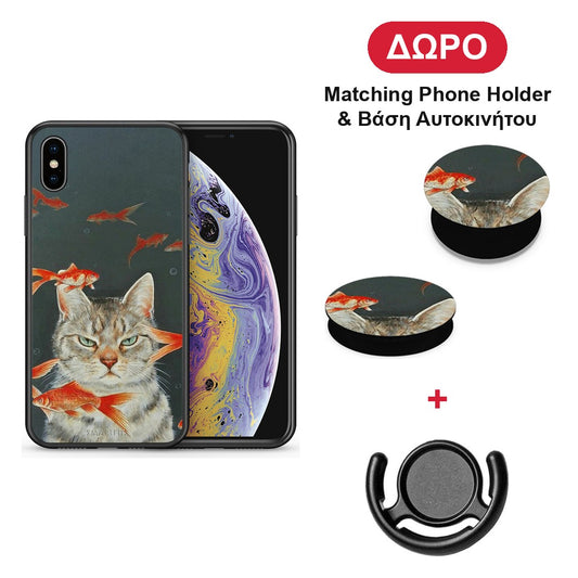 Cat Goldfish - iPhone X / Xs θήκη + Δώρο Phone Holder & Βάση Αυτοκινήτου