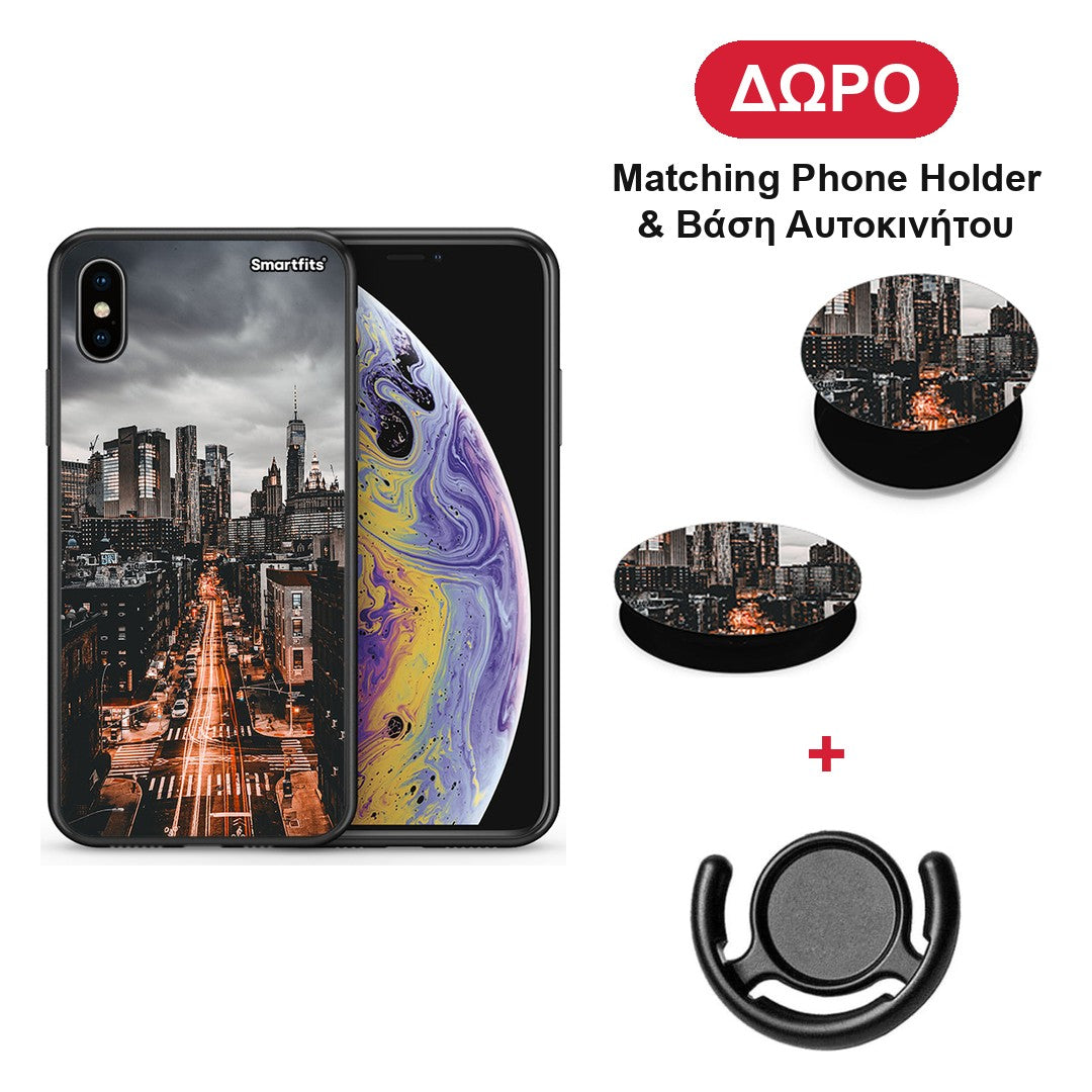 City Lights - iPhone X / Xs θήκη + Δώρο Phone Holder & Βάση Αυτοκινήτου