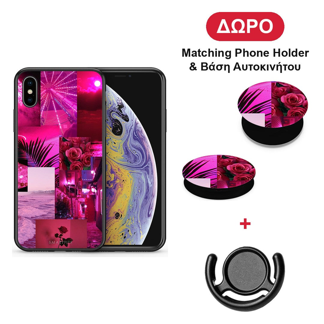 Collage Red Roses - iPhone X / Xs θήκη + Δώρο Phone Holder & Βάση Αυτοκινήτου