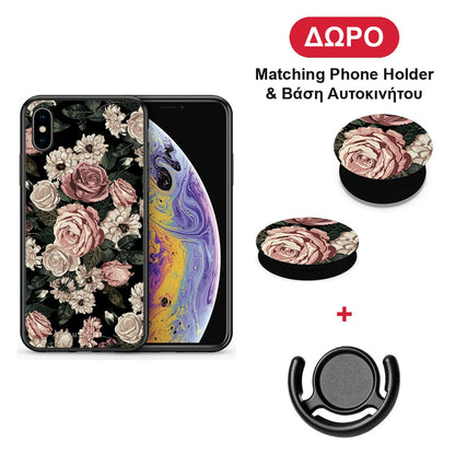 Flower Wild Roses - iPhone X / Xs θήκη + Δώρο Phone Holder & Βάση Αυτοκινήτου