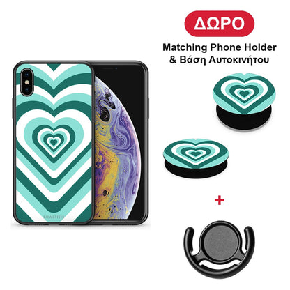 Green Hearts - iPhone X / Xs θήκη + Δώρο Phone Holder & Βάση Αυτοκινήτου