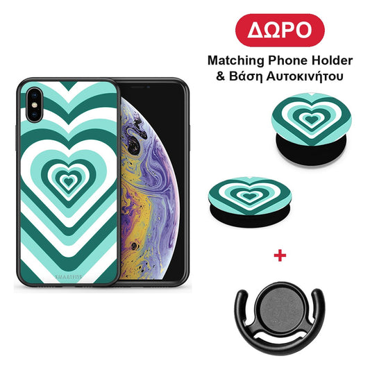 Green Hearts - iPhone X / Xs θήκη + Δώρο Phone Holder & Βάση Αυτοκινήτου