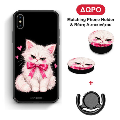 Grumpy Party Kitten on Black - iPhone X / Xs θήκη + Δώρο Phone Holder & Βάση Αυτοκινήτου