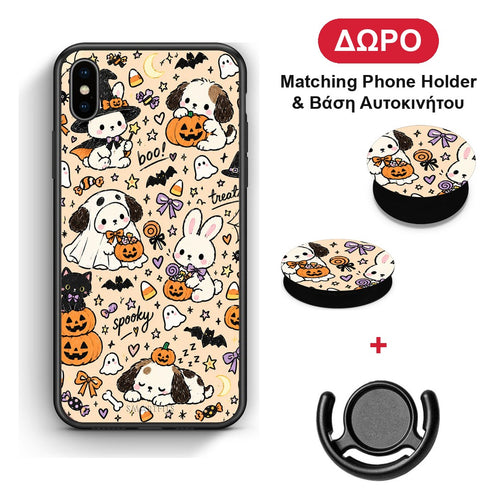Halloween Puppies and Friends on Cream - iPhone X / Xs θήκη + Δώρο Phone Holder & Βάση Αυτοκινήτου