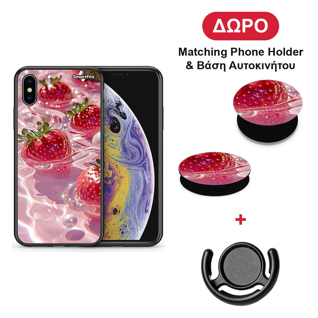 Juicy Strawberries - iPhone X / Xs θήκη + Δώρο Phone Holder & Βάση Αυτοκινήτου