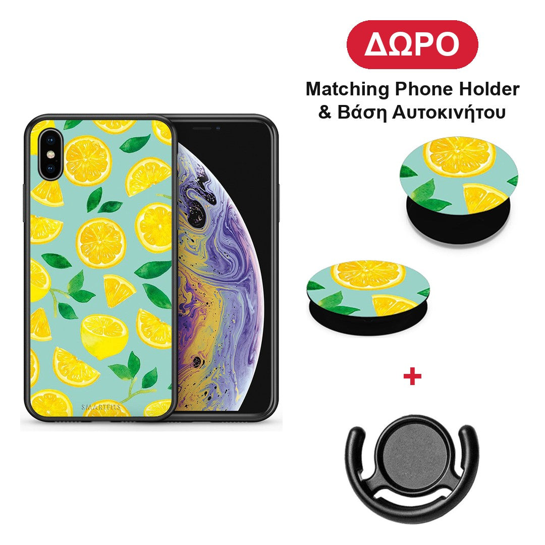 Lemons - iPhone X / Xs θήκη + Δώρο Phone Holder & Βάση Αυτοκινήτου