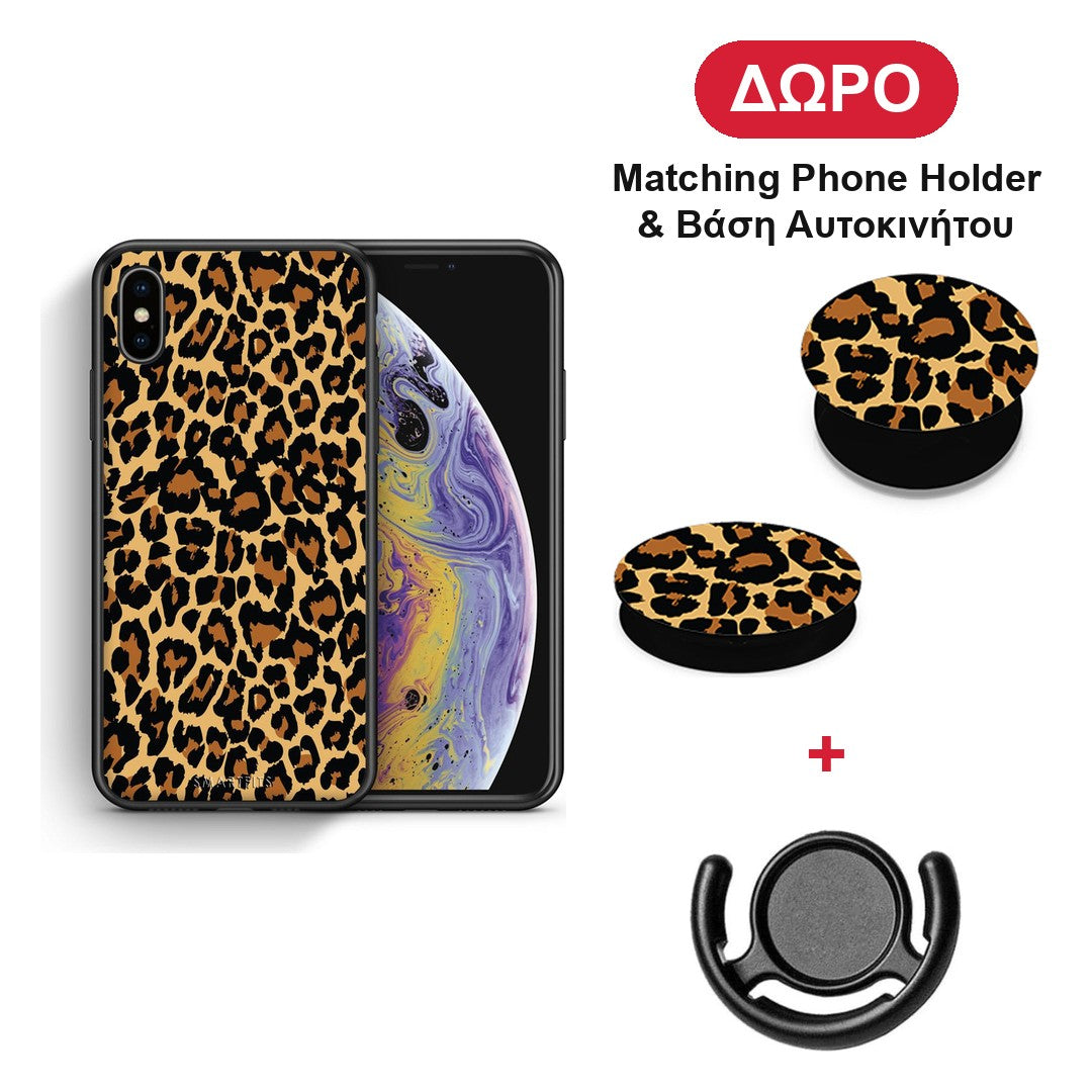 Animal Leopard - iPhone X / Xs θήκη + Δώρο Phone Holder & Βάση Αυτοκινήτου