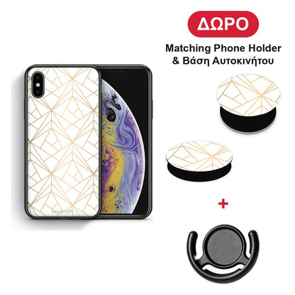 Geometric Luxury White - iPhone X / Xs θήκη + Δώρο Phone Holder & Βάση Αυτοκινήτου