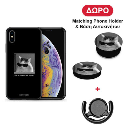 Meme Cat - iPhone X / Xs θήκη + Δώρο Phone Holder & Βάση Αυτοκινήτου