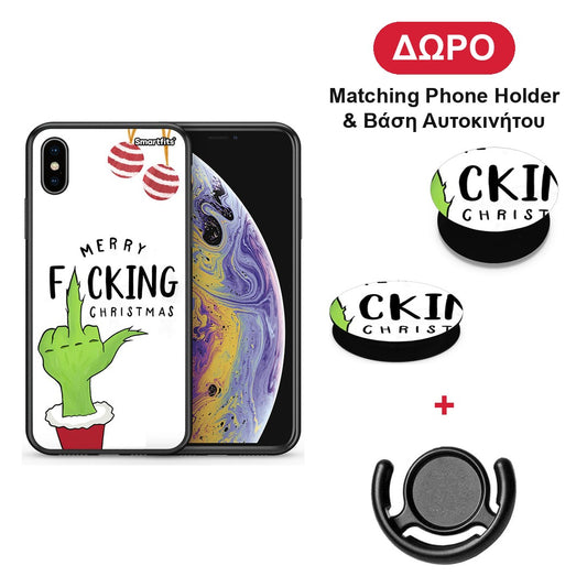 Merry F Xmas - iPhone X / Xs θήκη + Δώρο Phone Holder & Βάση Αυτοκινήτου
