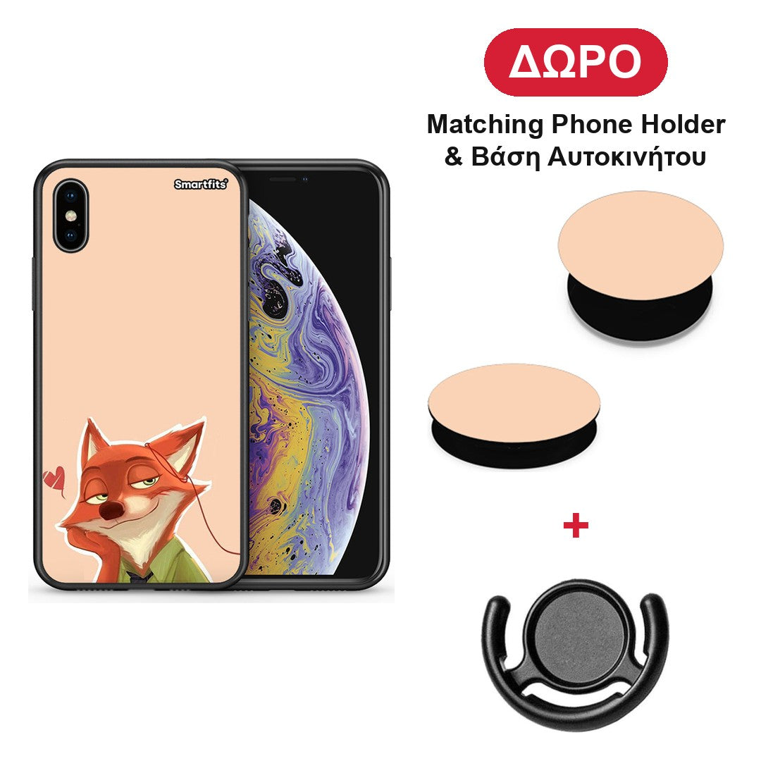 Nick Wilde And Judy Hopps Love 1 - iPhone X / Xs θήκη + Δώρο Phone Holder & Βάση Αυτοκινήτου