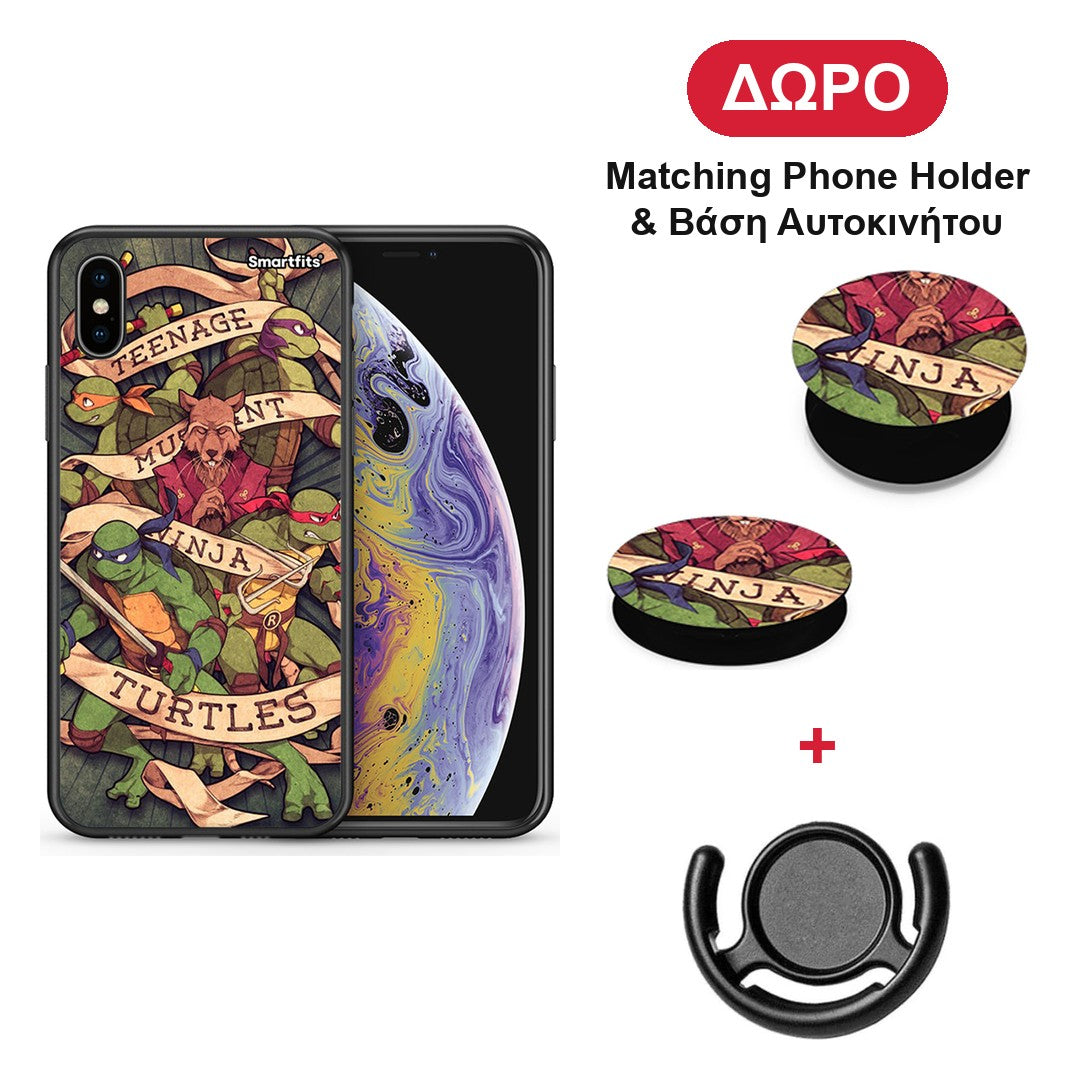 Ninja Turtles - iPhone X / Xs θήκη + Δώρο Phone Holder & Βάση Αυτοκινήτου