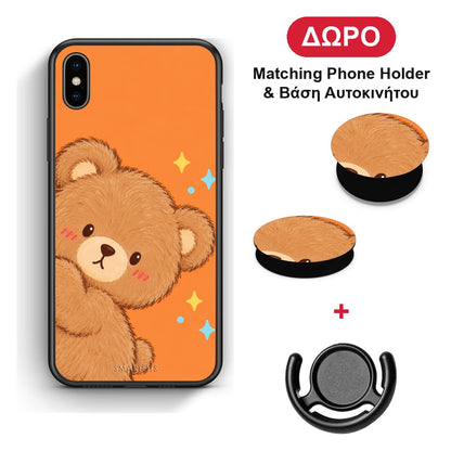 Peekaboo Teddy on Orange - iPhone X / Xs θήκη + Δώρο Phone Holder & Βάση Αυτοκινήτου