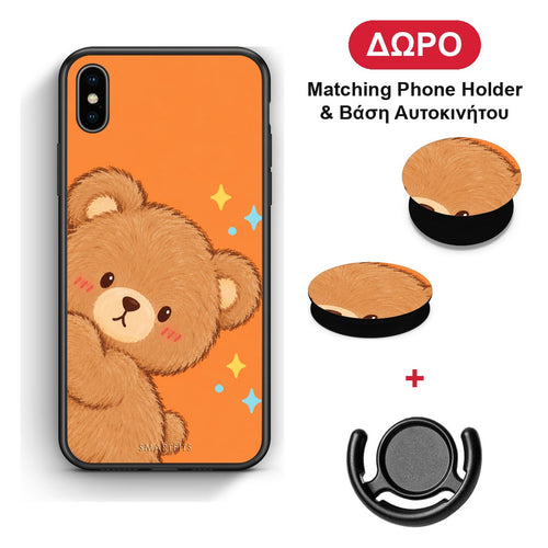 Peekaboo Teddy on Orange - iPhone X / Xs θήκη + Δώρο Phone Holder & Βάση Αυτοκινήτου