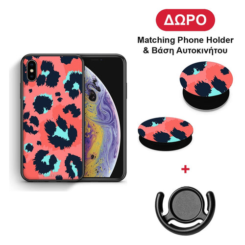 Animal Pink Leopard - iPhone X / Xs θήκη + Δώρο Phone Holder & Βάση Αυτοκινήτου