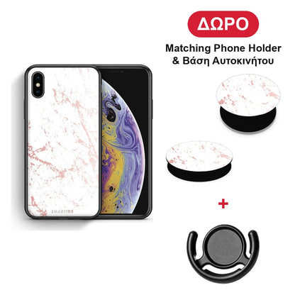 Marble Pink Splash - iPhone X / Xs θήκη + Δώρο Phone Holder & Βάση Αυτοκινήτου