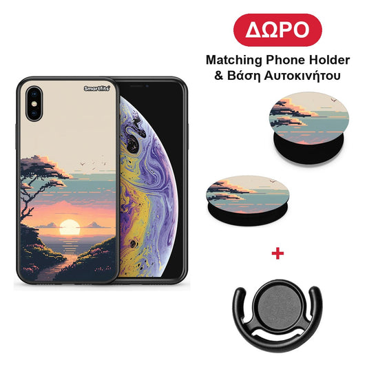 Pixel Sunset - iPhone X / Xs θήκη + Δώρο Phone Holder & Βάση Αυτοκινήτου