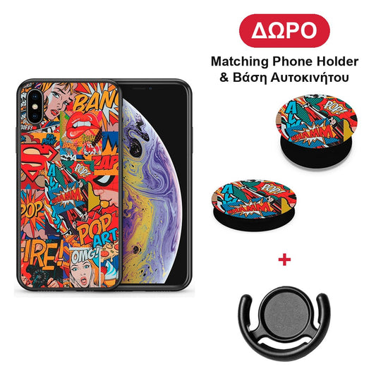 PopArt OMG - iPhone X / Xs θήκη + Δώρο Phone Holder & Βάση Αυτοκινήτου