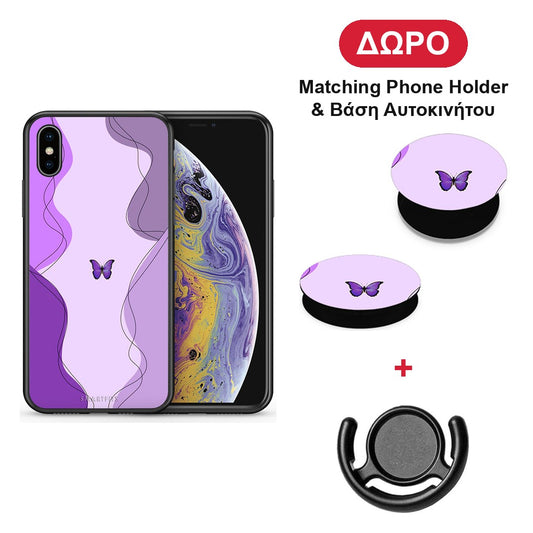 Purple Mariposa - iPhone X / Xs θήκη + Δώρο Phone Holder & Βάση Αυτοκινήτου