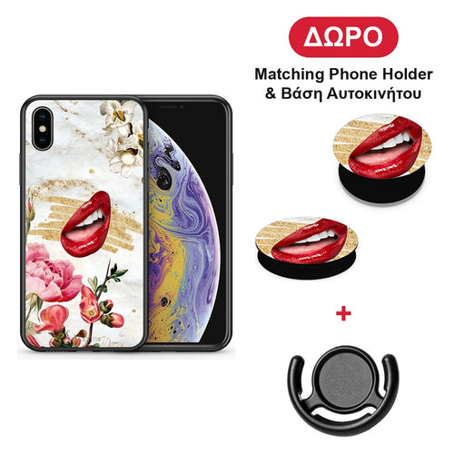 Red Lips - iPhone X / Xs θήκη + Δώρο Phone Holder & Βάση Αυτοκινήτου