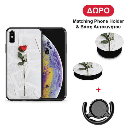 Red Rose - iPhone X / Xs θήκη + Δώρο Phone Holder & Βάση Αυτοκινήτου