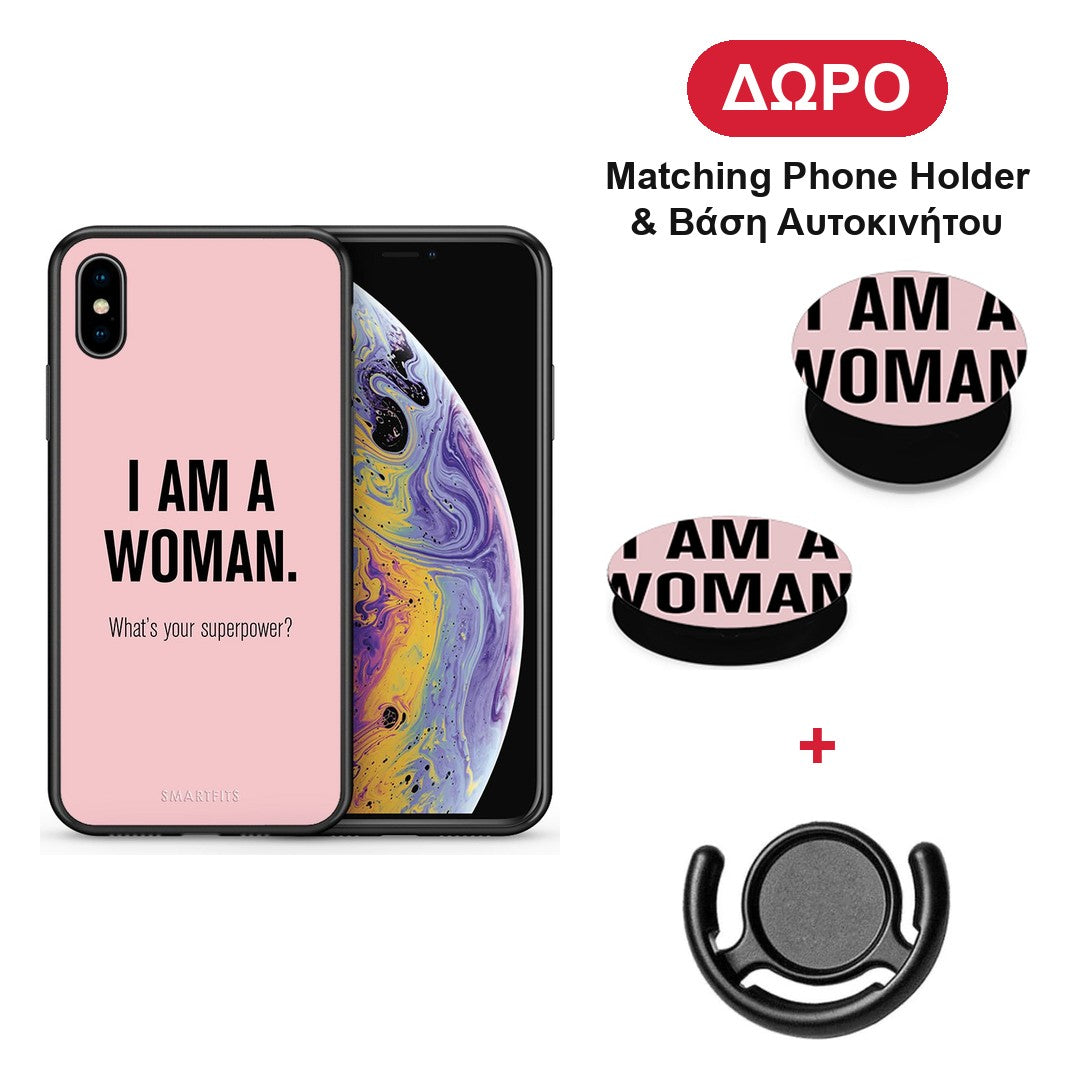 Superpower Woman - iPhone X / Xs θήκη + Δώρο Phone Holder & Βάση Αυτοκινήτου