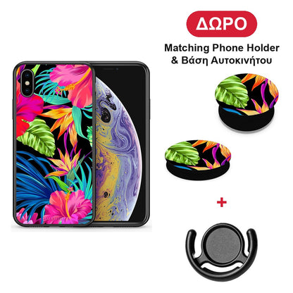 Tropical Flowers - iPhone X / Xs θήκη + Δώρο Phone Holder & Βάση Αυτοκινήτου