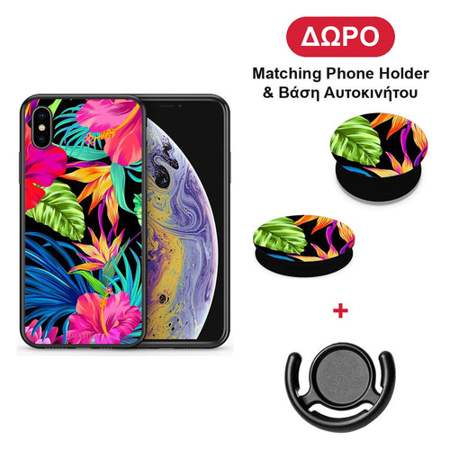 Tropical Flowers - iPhone X / Xs θήκη + Δώρο Phone Holder & Βάση Αυτοκινήτου