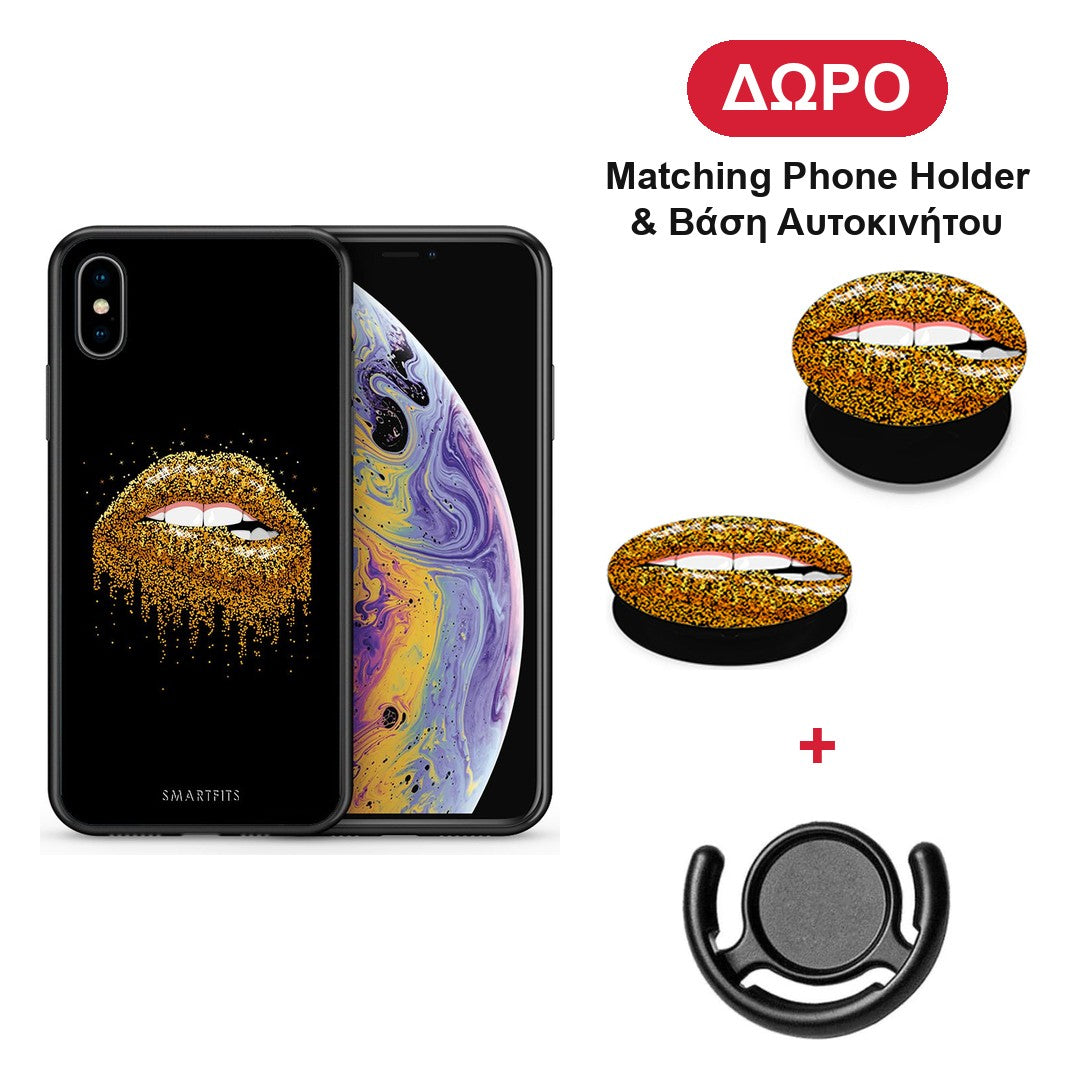 Valentine Golden - iPhone X / Xs θήκη + Δώρο Phone Holder & Βάση Αυτοκινήτου