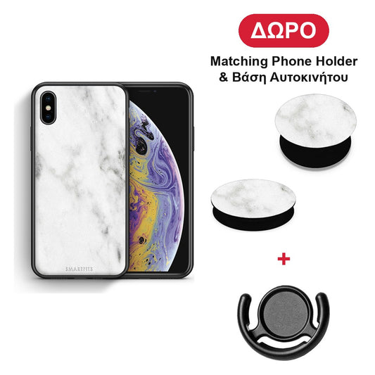 Marble White - iPhone X / Xs θήκη + Δώρο Phone Holder & Βάση Αυτοκινήτου